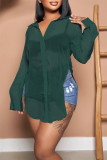 Grijs Sexy Casual Solid See-through Shirt Kraag Tops
