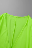 Флуоресцентный зеленый повседневный однотонный кардиган Брюки с V-образным вырезом Плюс размер Две части