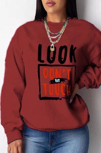 Red Casual Print Patchwork O Neck Tops