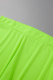 Calça cardigã lisa verde fluorescente decote em V plus size duas peças