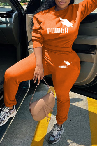 Orange Street Print Patchwork O Neck Long Sleeve Two Pieces
