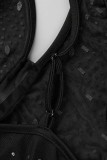 Черное сексуальное лоскутное прозрачное вечернее платье на тонких бретельках с открытой спиной