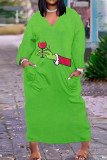 Vestidos retos com estampa casual vermelho escuro verde patchwork decote em V