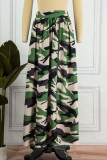 Grå Casual Camouflage Print Patchwork slitsad dragkedja Vanliga kjolar med hög midja (beroende på det faktiska föremålet)