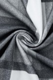 Vêtement d'extérieur décontracté à carreaux patchwork poche col de chemise gris