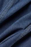 Cowboyblå Casual Solid Patchwork Turndown-krage Långärmad rak jeansjacka