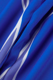 Синий Повседневные однотонные Пэчворк О-образный вырез Длинный рукав Из двух частей