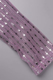 Фиолетовые сексуальные однотонные лоскутные прозрачные топы с высоким воротником