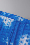 Azul claro estampa casual patchwork gola com zíper manga longa duas peças