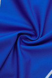 Синий Повседневные однотонные Пэчворк О-образный вырез Длинный рукав Из двух частей