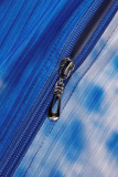 Light Blue Casual Print Patchwork Zipper Collar Long Sleeve Two Pieces