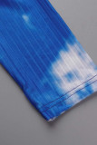 Azul claro Estampado informal Patchwork Cuello con cremallera Manga larga Dos piezas