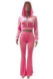 Pink Fashion Casual Solid Zipper Hooded Collar Long Sleeve Two Pieces