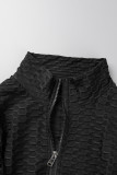 Roupa esportiva casual preta com zíper patchwork sólido manga longa duas peças