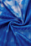 Azul claro estampa casual patchwork gola com zíper manga longa duas peças
