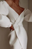 Blanco sexy elegante sólido patchwork hendidura v cuello irregular vestido vestidos