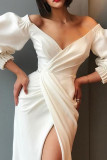 Vestidos irregulares brancos sexy elegantes com fenda e decote em V