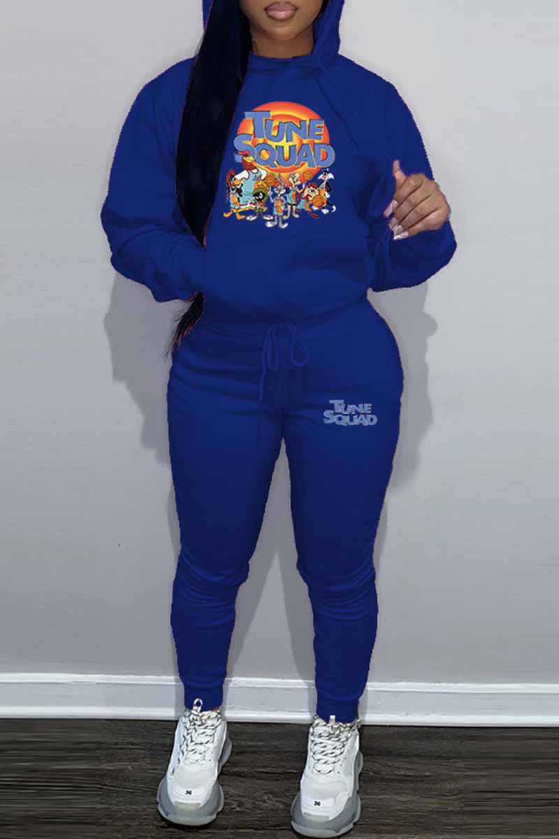 

Blue Casual Character Letter Hooded Collar Long Sleeve Two Pieces