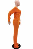 Orange Mode Sexy Erwachsene Solide Patchwork V-Ausschnitt Langarm Schulterfrei Länger Hinten Zweiteilig
