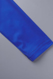 Blauer, lässiger, fester Patchwork-O-Ausschnitt mit langen Ärmeln, zweiteilig