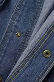 Cowboyblå Casual Solid Patchwork Turndown-krage Långärmad rak jeansjacka