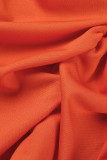 Oranje Sexy Effen Patchwork Asymmetrische V-hals Lange Mouw Twee Stukken