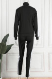 Black Casual Sportswear Print Patchwork Zipper Zipper Collar Long Sleeve Two Pieces