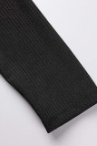 Vêtement d'extérieur à col cardigan en patchwork uni décontracté noir (deux pièces)