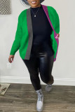 Vêtement d'extérieur à col cardigan décontracté uni en patchwork vert