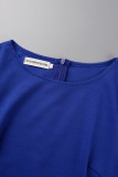 Royal Blue Casual Elegant Solid Patchwork Flounce O Neck One Step Skirt Dresses