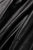 Black Casual Street Solid Patchwork Zipper Zipper Collar Regular Jumpsuits