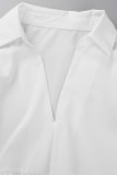 Vestidos plus size branco casual patchwork sólido gola redonda manga comprida
