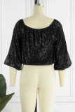 Apricot Casual Solid Sequins Patchwork Off the Shoulder Tops