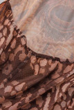 Vestidos de falda de lápiz con cuello en O transparente de patchwork con estampado sexy de color