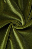 verde casual sólido patchwork cuello vuelto manga larga dos piezas