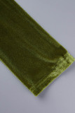 Colletto rovesciato casual tinta unita verde manica lunga due pezzi