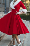 Vestidos evasê em patchwork liso vermelho elegante com decote em V