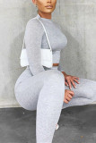 Gray Fashion Casual Sportswear Long Sleeve O Neck Regular Sleeve Regular Solid Two Pieces