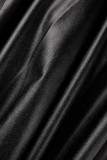 Черные повседневные уличные однотонные лоскутные застежки-молнии с воротником-молнией Обычные комбинезоны