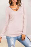 Top patchwork con stampa casual rosa