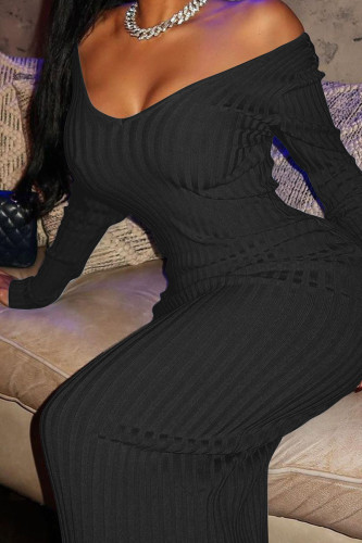 Black Sexy Solid Patchwork V Neck Pencil Skirt Plus Size Dresses