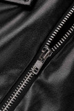 Black Casual Street Solid Patchwork Zipper Zipper Collar Regular Jumpsuits