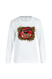 White Street Daily Lips Printed Patchwork O Neck Tops
