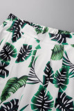 Colarinho verde manga longa manga comprida estampado patchwork patchwork casual duas peças