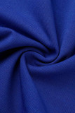 Bleu royal décontracté élégant solide patchwork volant O cou une étape jupe robes