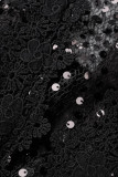 Macacão preto moda sexy patchwork com lantejoulas transparentes gola alta