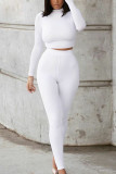 Белая модная повседневная спортивная одежда с длинным рукавом и круглым вырезом, обычный рукав, обычная однотонная двойка