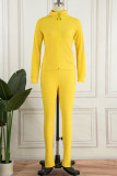 Yellow Casual Solid Patchwork Zipper Collar Long Sleeve Two Pieces (With Mask)