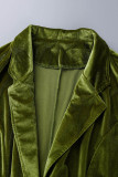 Gola virada verde casual patchwork sólido manga longa duas peças