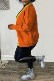Vêtement d'extérieur à col cardigan patchwork uni décontracté orange
